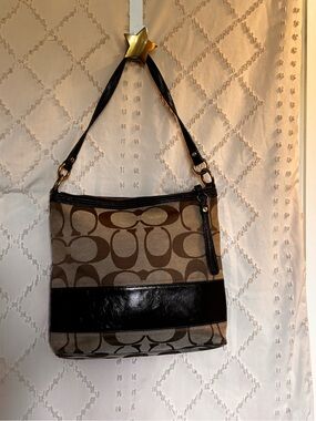 Authentic Coach Y2K Signature Jacquard Shoulder Bag Coffee Brown Patent Leather